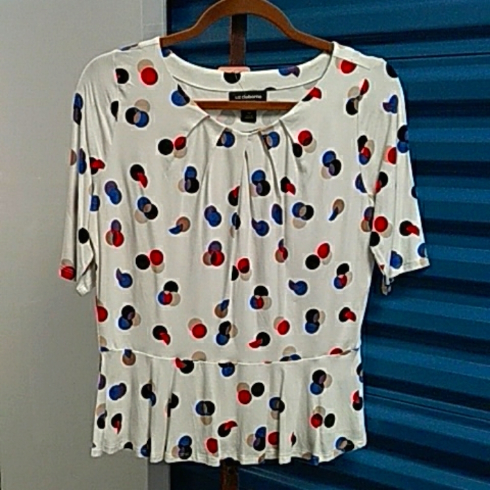 Liz Claiborne Polka Dot on White Top - Picture 1 of 3